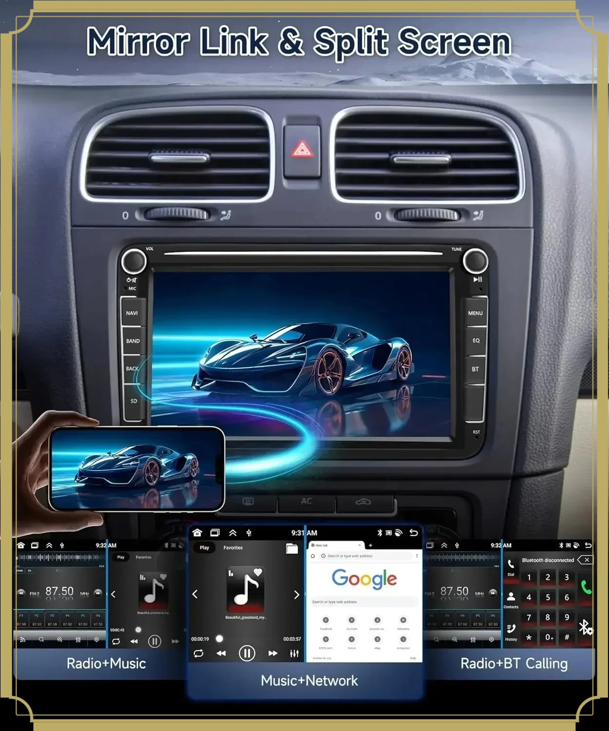 

Совместимо с VW Volkswagen Jetta Passat, 7-дюймовая автомагнитола на Android 13.0 с Apple CarPlay, GPS, Bluetooth, WiFi, FM/RDS, SWC.