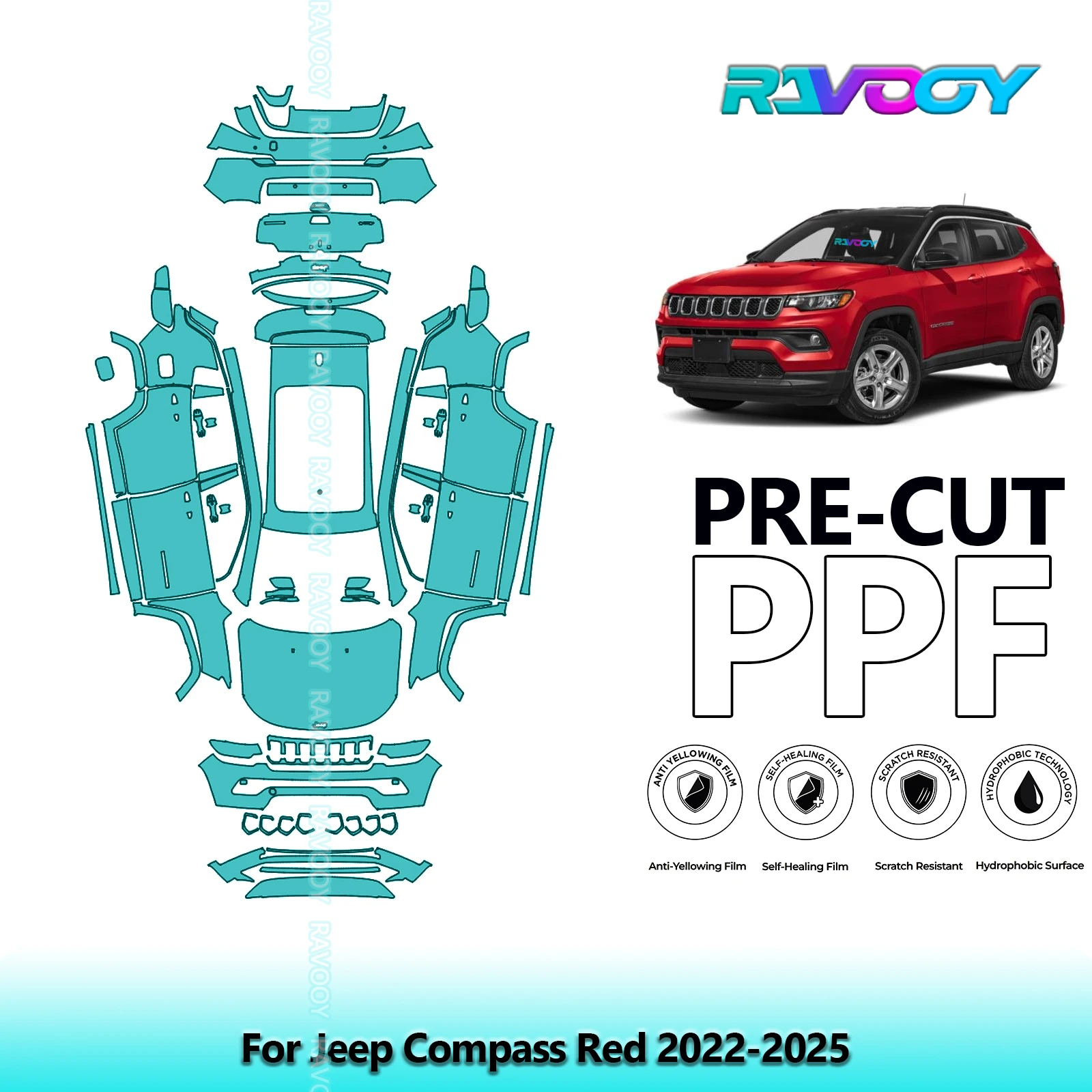 

8.5Mil Precut PPF Paint Protection Film Full Vehicle For Jeep Compass Red 2022-2025
