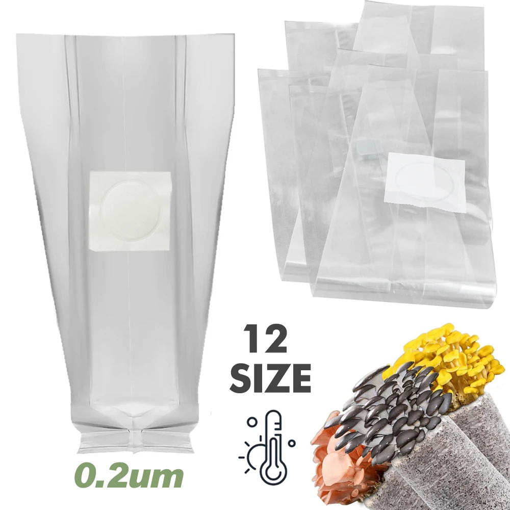 10PCS 0.2um กรอง PP เห็ด Grow กระเป๋าโปร่งใส Pre Sealable วางไข่ Media Grow กระเป๋าอุณหภูมิสูงสวนอุปกรณ์ปลูก
