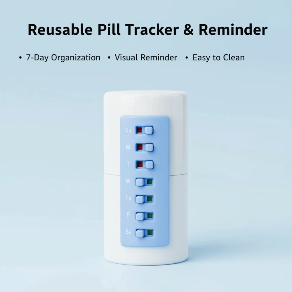 Curved-Back Reusable Pill Tracker Anti-Slide Design Color-Coded Indicators Pill Reminder Elderly Friendly Portable