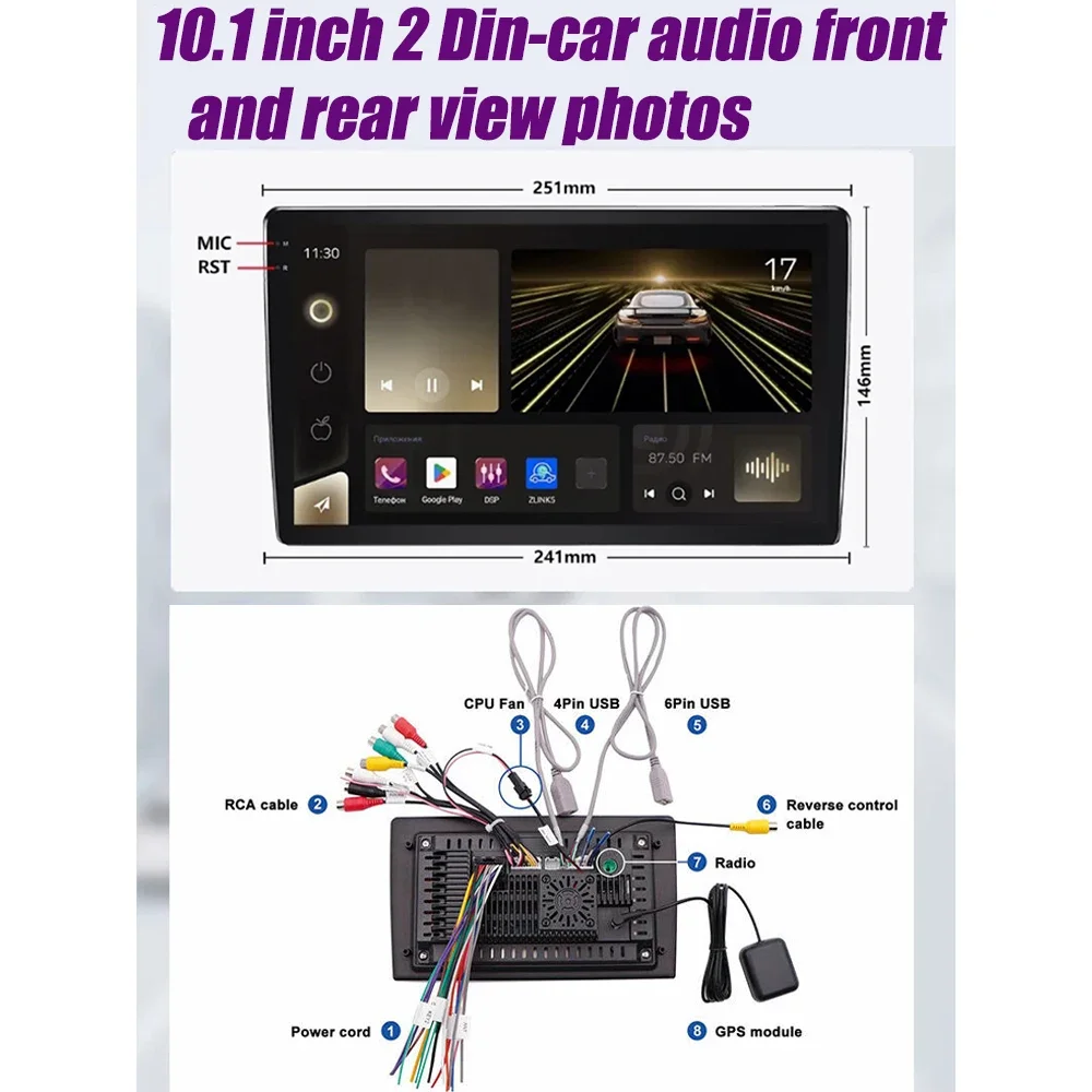 10 "2 الدين راديو السيارة العام اللاسلكي أبل Carplay أندرويد 15 نظام تحديد المواقع جوجل خريطة عجلة القيادة التحكم نظام ذكي واي فاي 64 جيجابايت