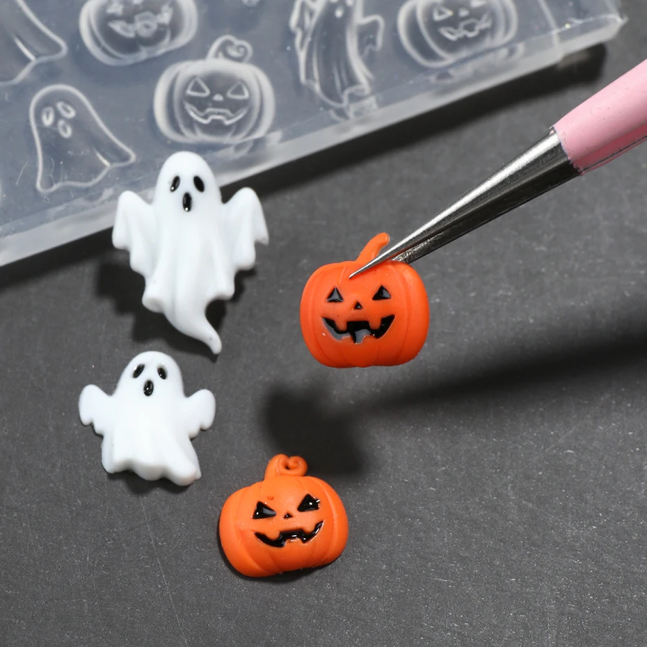 1 Stück Cartoon Kawaii Geister-Nagelstempel Horror Kürbis Spinnennetz Skelett Hand Nagelschablonen Y2K Halloween Maniküre-Werkzeuge – Detail 10