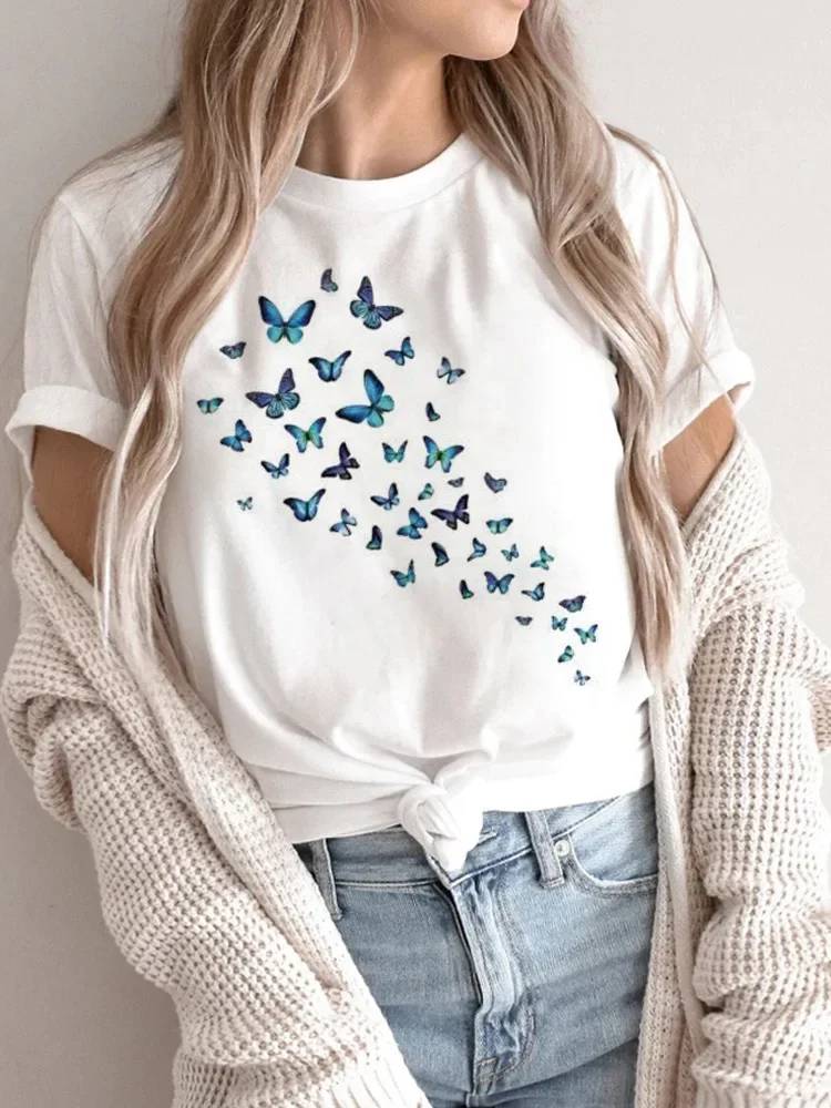 Print T Shirt Woman Butterfly Heartbeat Harajuku Summer T Shirts Casual Round Neck Short Slee Top Tee Shirt,Drop Ship