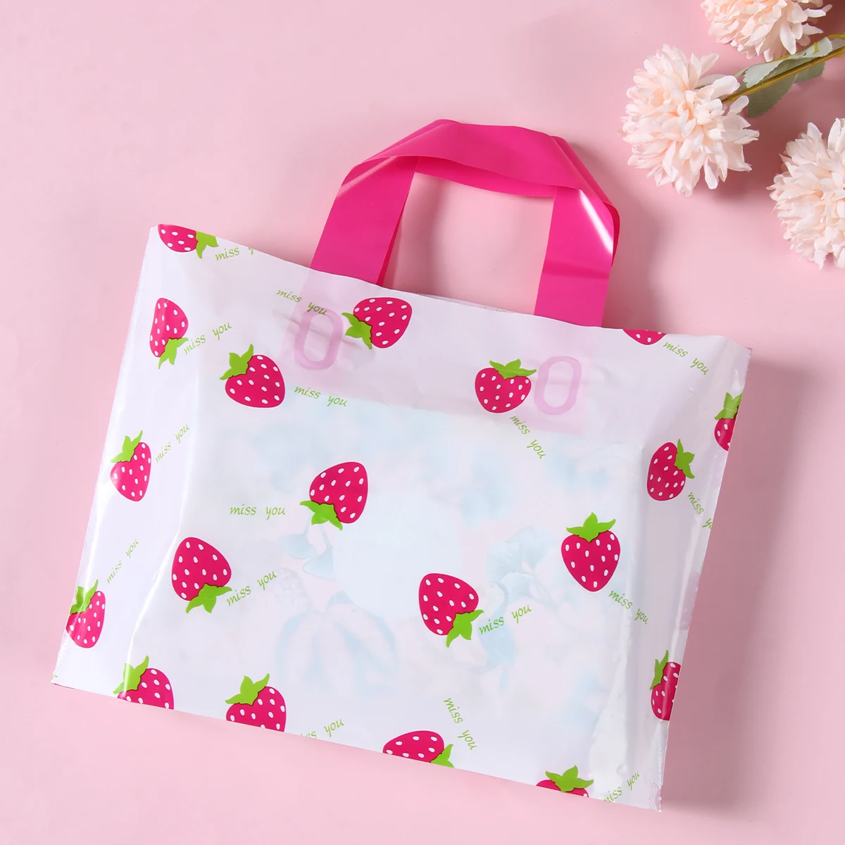 Strawberry Theme Plastic HandBag Clear Storage Shopping Bags Birthday Wedding Party Gifts Bag Daisy Large Capacity Travel Bags