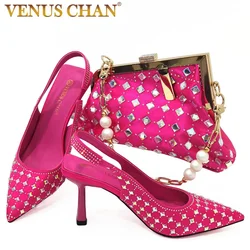 Venus Chan Magenta Color High Quality Pointed Toe Butterfly Design Shoes and Three-Dimensional Shoe and Bag Set for Nigerian