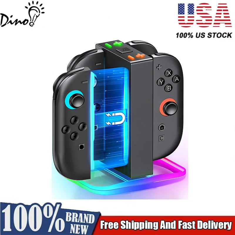 

DinoFire JCC100 4 зарядки Квадратная ручка для Switch 2 Зарядная док-станция для Switch 2 Подставка для зарядного устройства контроллера