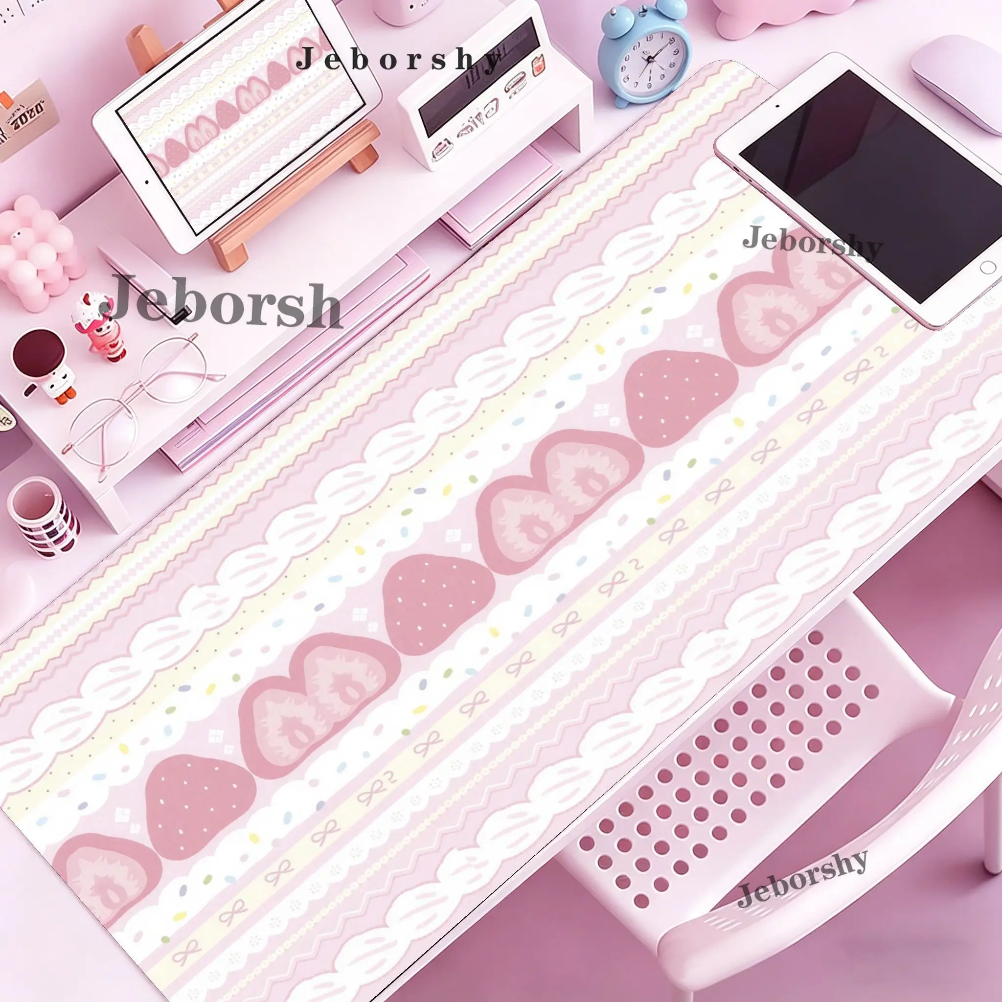 

Cute Strawberry Lace Large Desk Mat, Kawaii Pink Mouse Pad for Girls, Non-Slip Waterproof Keyboard Pad for Office Gaming