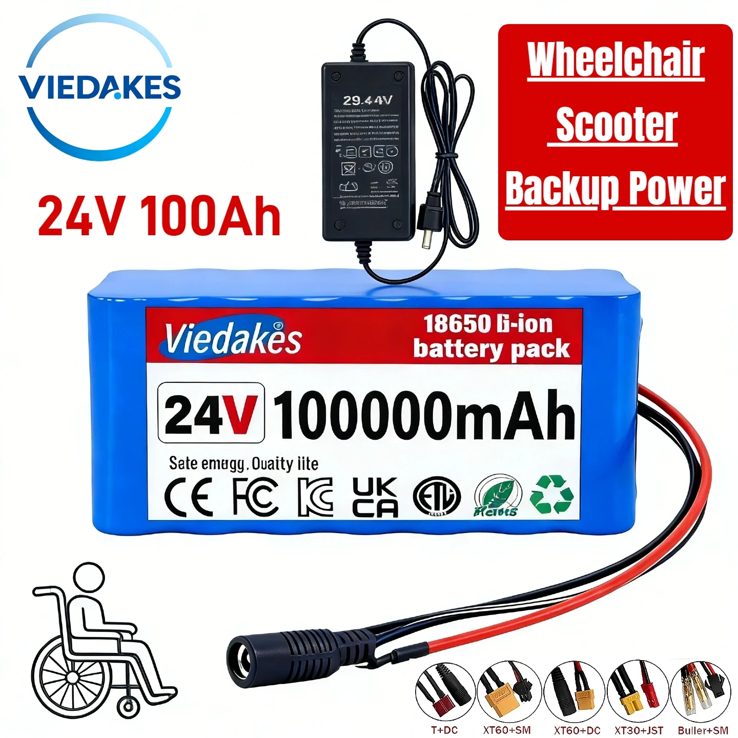 

7S3P 24 В 100 Ач литий-ионный аккумулятор, для инвалидной коляски электрического скутера, + зарядное устройство 29,4 В, 2 А, аккумулятор 7S3P 24 В