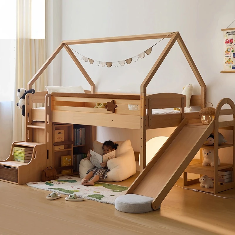 

Slide Junior with Tree Solid Wood Beech Children's Half Tall Bed