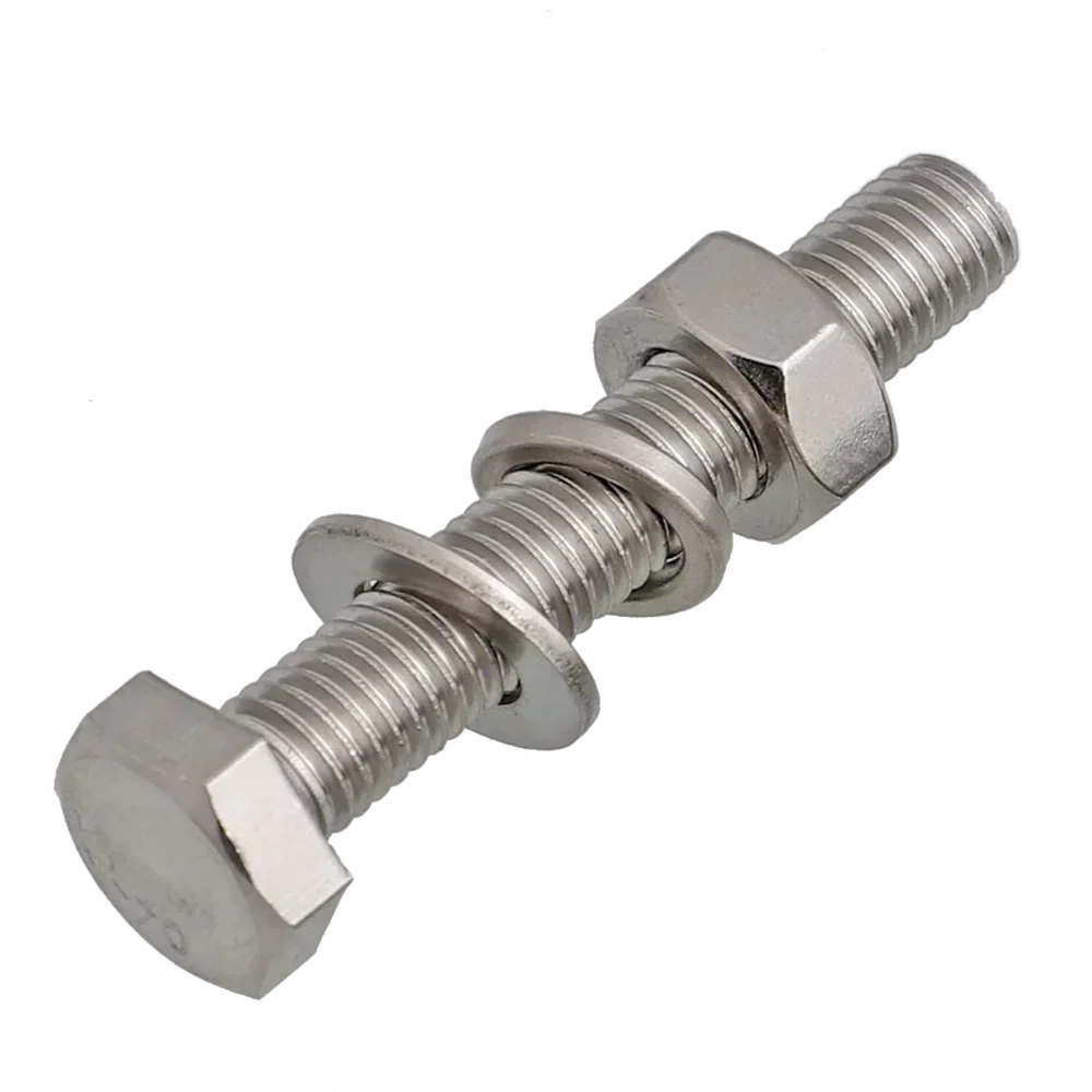 20Set Hex Bolt M3 M4 A2 304 Stainless Steel DIN933 Hexagon Head Screw Flat Washer Spring Nut Set L=6-30mm 8mm 10mm 12mm 16mm 20