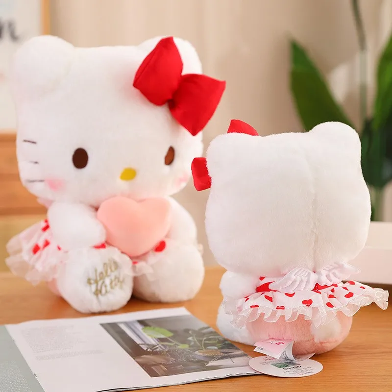 Hello Kitty Cartoon Plush Toy Dol l 30CM Cute  Flower Skirt Heart hugging Butterfly KT Pillow Birthday Gift Toy For Children