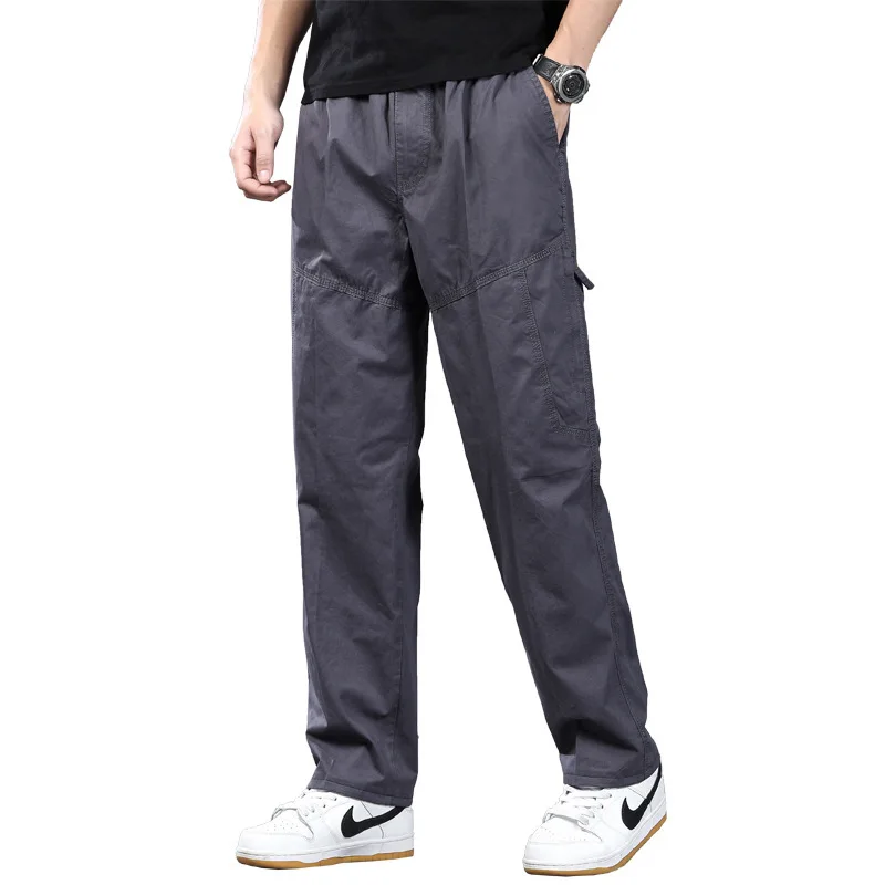 Весенне-осенние мужские базовые тонкие свободные размеры, рабочие брюки с несколькими карманами, молодежные прямые универсальные удобные повседневные брюки