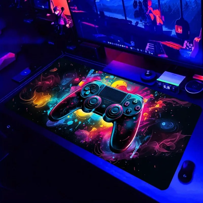 Rutschfestes Gaming-Mauspad mit UV-Schwarzlichtfunktion, waschbare Gummiunterseite, Schreibtischunterlage im Spielekonsolen-Design, geeignet für Gamer