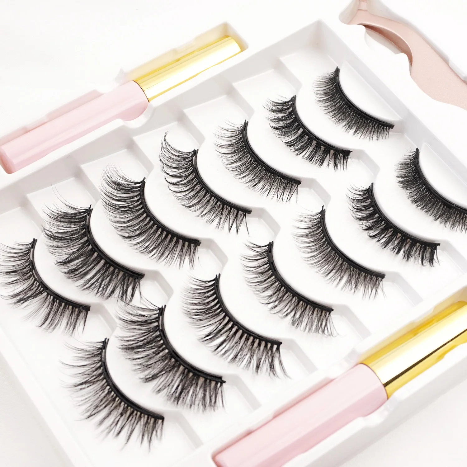 7쌍 마그네틱 속눈썹 키트, 재사용 가능한 3D 마그네틱 속눈썹 세트, 방수 아이라이너, 인조 속눈썹 자연스러운 룩