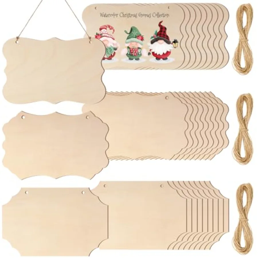 

30 Pcs Unfinished Wood Sign Blank for Crafts Wooden Plaque Hanging Rectangle Sign Slices Banners Ornament for DIY Painting Writ