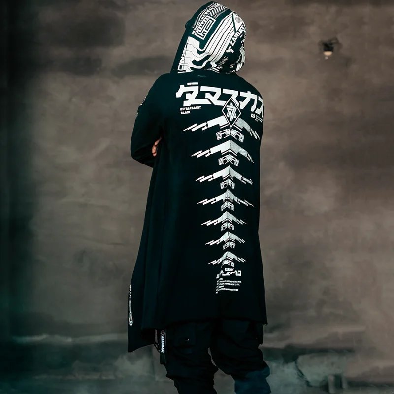 Men Dark Punk Tactical Techwear Style High Street Trench Coat Y2K