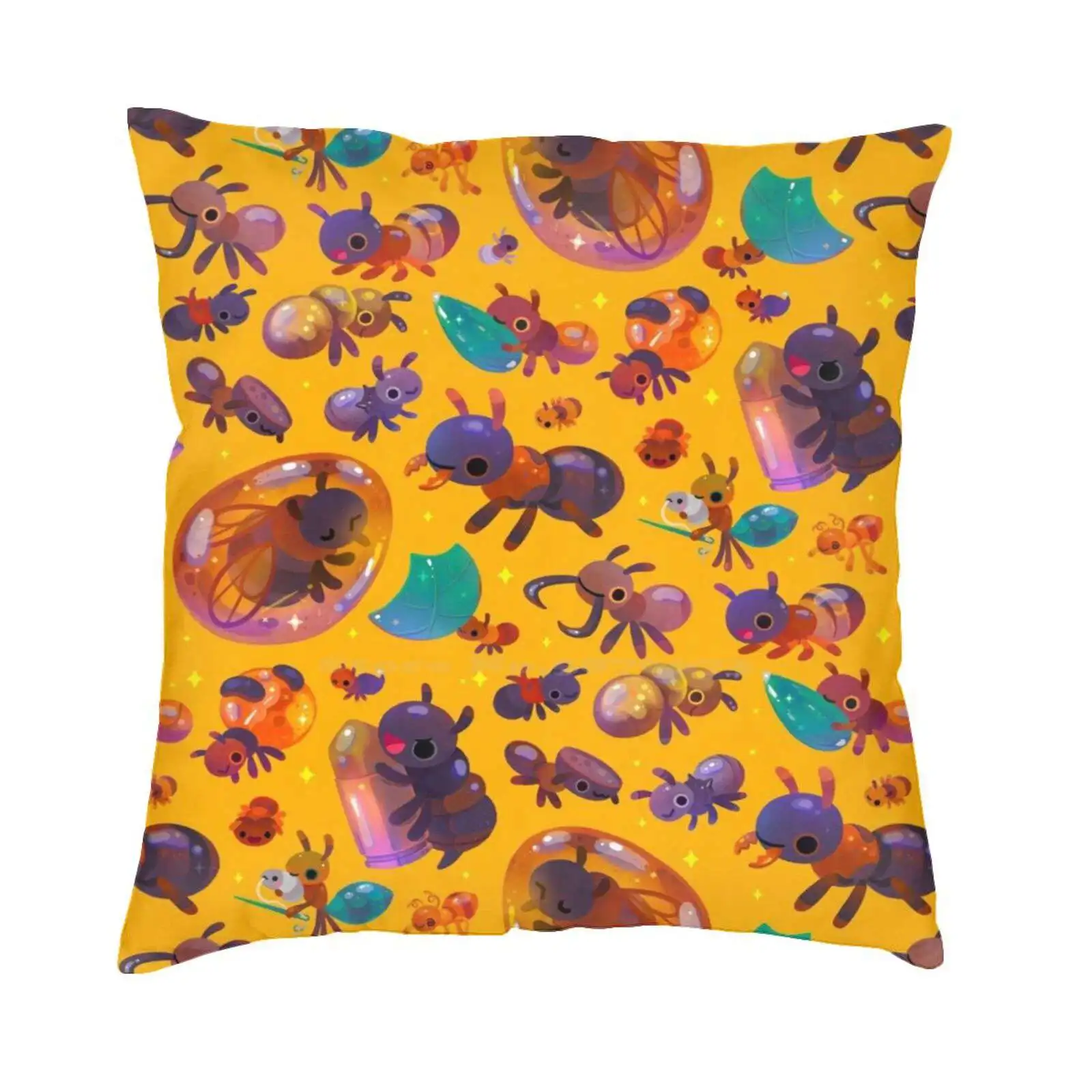 Ants - Yellow Home Sofa Car Cushion Cover Pillowcase Arthropod Cottagecore Bugs Entomology Invertebrate Pikaole Cute Insect