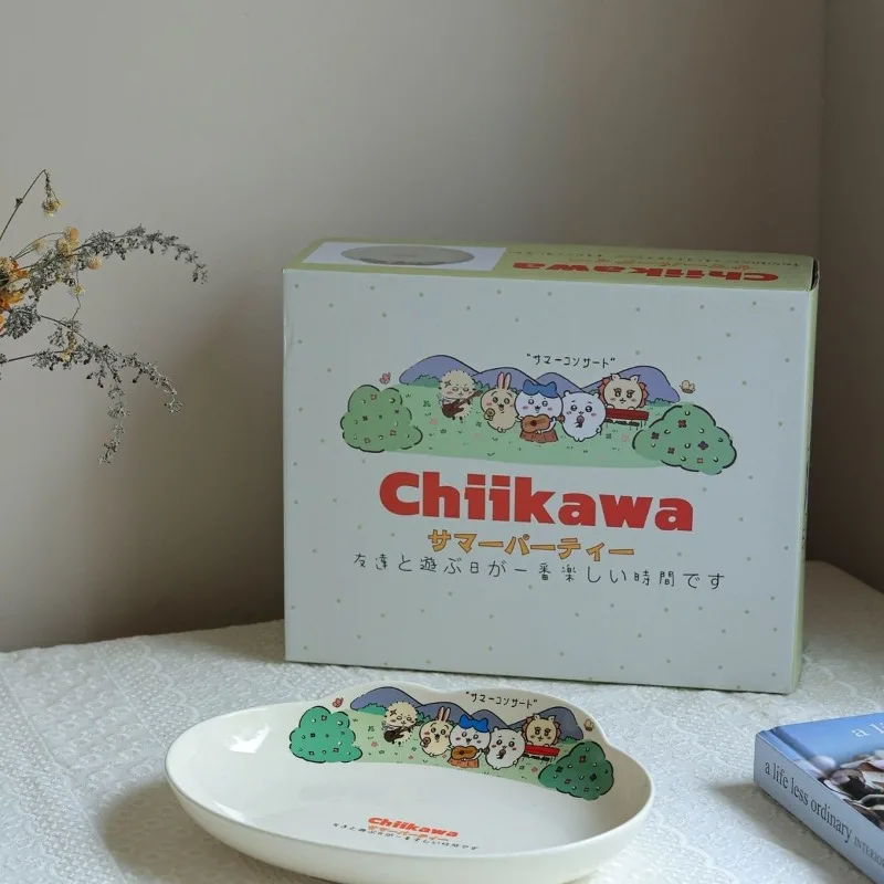جديد لطيف Chiikawa طبق عشاء السيراميك البيضاوي القرص العميق Ins Kawaii المنزلية أنيمي الكرتون الإبداعية هدية أساسيات الطالب
