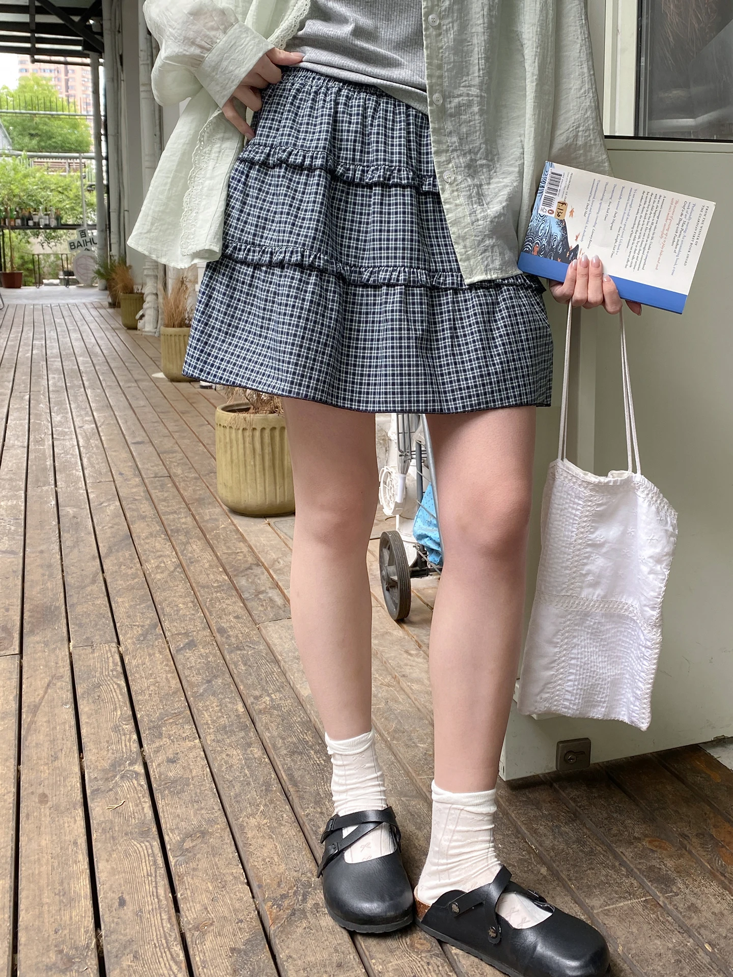 

Юбка А-силуэта из чистого хлопка с эластичной талией и ярусным дизайном для женщин и девушек, милая повседневная юбка в японском стиле, средней длины