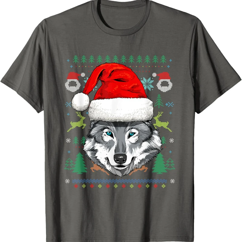 Wolf Head Christmas Wildlife Lover Forest Animal Whisperer Graphic T-Shirt Cool Trending Leisure Regular Short Sleeve Unisex