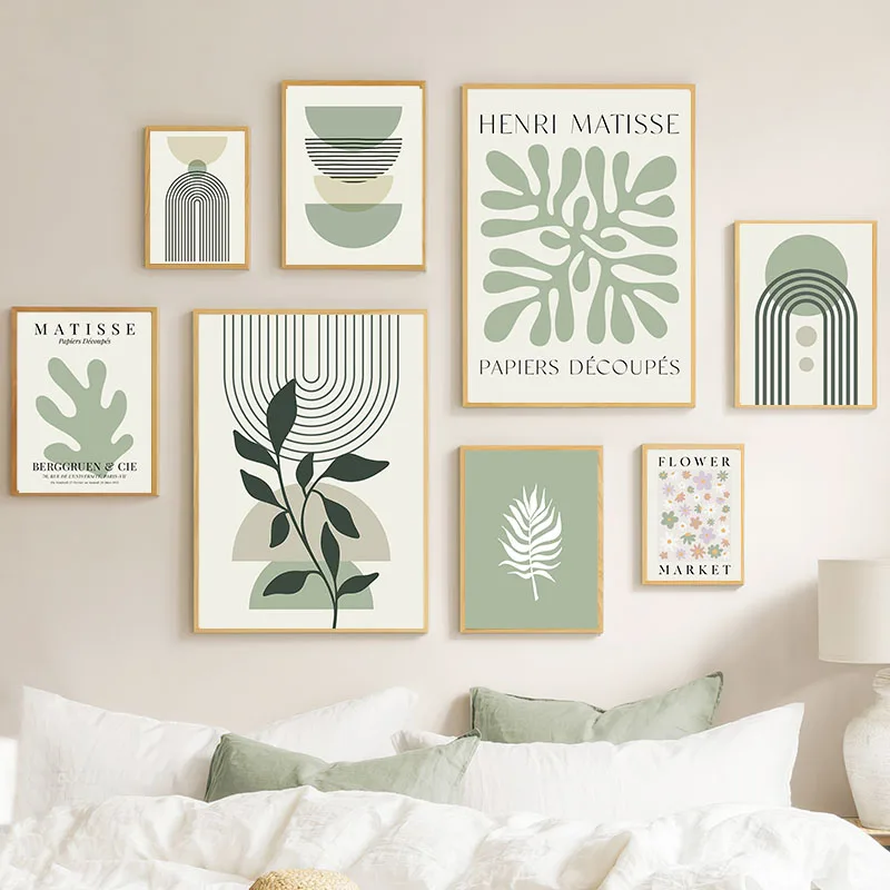 Boho Matisse Green Leaf Sun Rainbow Geometry Wall Art Canvas Painting Abstract Posters And Prints Pictures For Living Room Decor