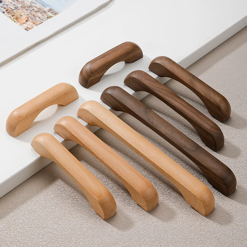 2pcs Solid Wood Cabinet Door Handle, Natural Wood Color Drawer Bridge Pulls, Walnut Wood Handles