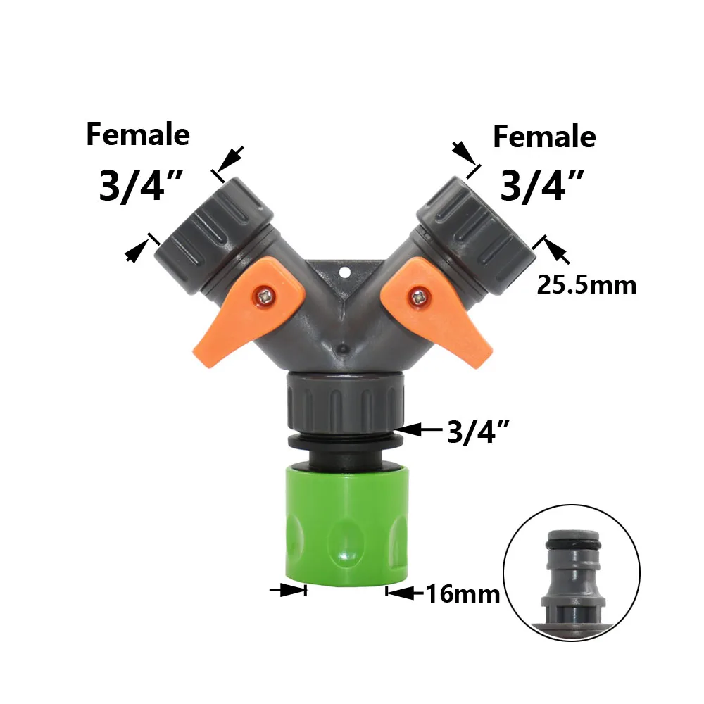 Divisor de agua de manguera de jardín de 2 vías, Conector de manguera tipo Y, acoplamiento rápido, sistema de riego por goteo, válvula controladora