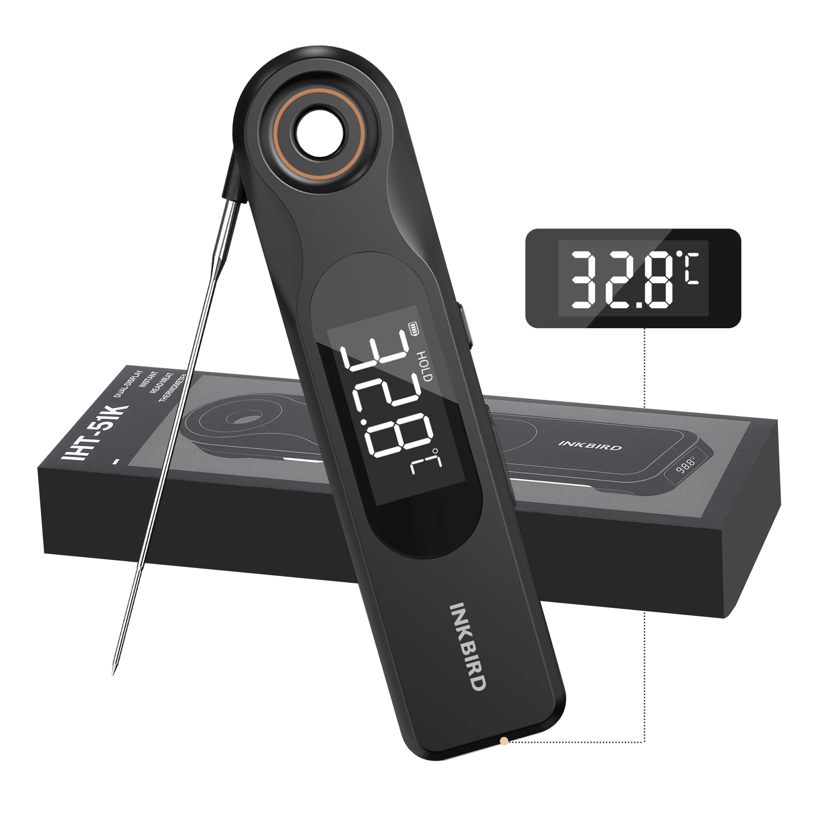 

INKBIRD IHT-51K Dual Display Meat Thermometer 1.8mm Ultra Thin Probe 0.5s Fast Response for Kitchen Cooking, Grilling, Baking