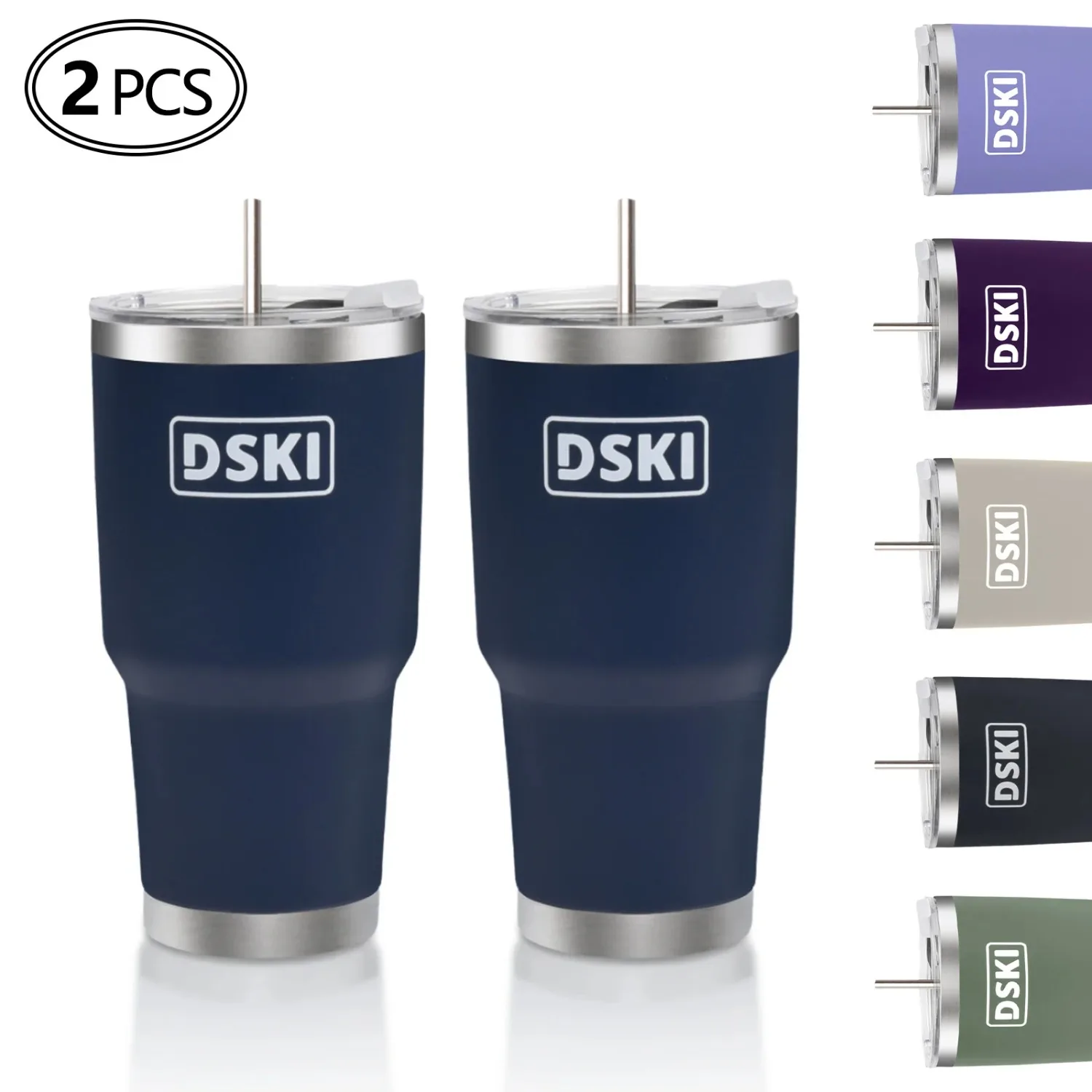 2-Piece 30 oz Vacuum Insulated Mug with Leak-Proof Lid and Built-In Straw - Coffee, Tea, and Ice Cold Beer - Navy Blue