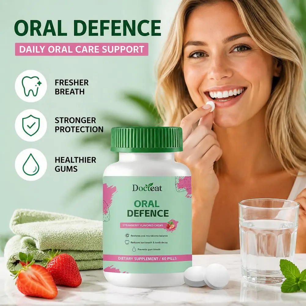Strawberry Probiotic Oral Toothpaste Tablets Portable Daily Dental Care Gentle Gum Soothing Formula Long Lasting Fresh Breath