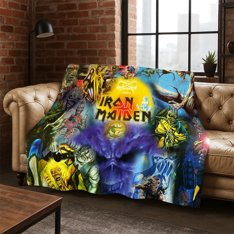 3D I-Iron Maiden Metal Band Flanelldecke, weiche, warme Decke, Überwurfdecke für Schlafzimmer, Wohnzimmer, Bett, Reisen, Picknick, Geschenk für Kinder