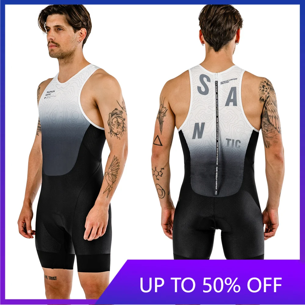 Santic Men's Triathlon Cycling Suits Sleeveless Sponge Padded Quick-Drying for Running Swimming TriathlonTM24C03026H
