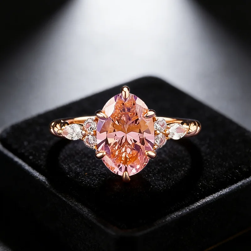 Luxury 9999 24K Solid gold certifid certifid7*10mm oval padparadscha ring for women with hemp lace and sweet temperament