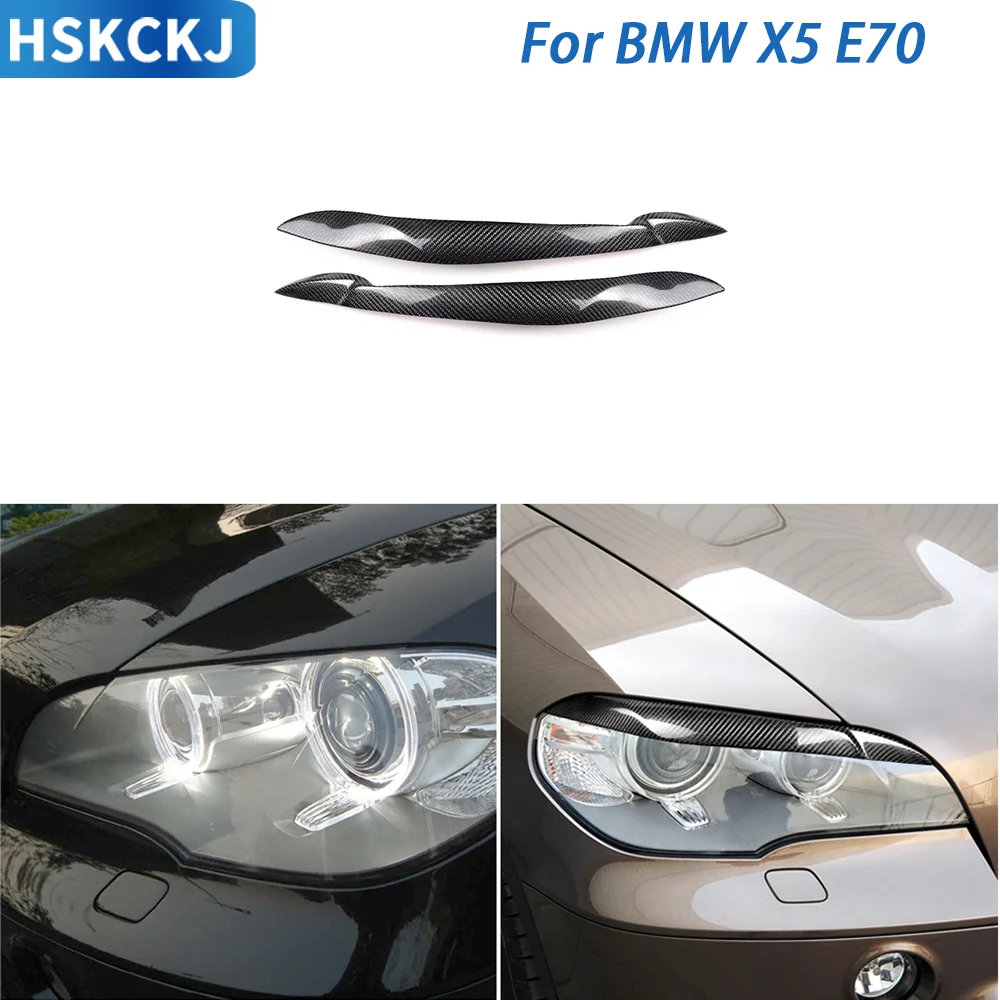 

Автомобильные аксессуары из настоящего углеродного волокна, внешняя передняя фара, крышка для бровей, накладка, наклейка, модификация для BMW X5 E70 2010–2012