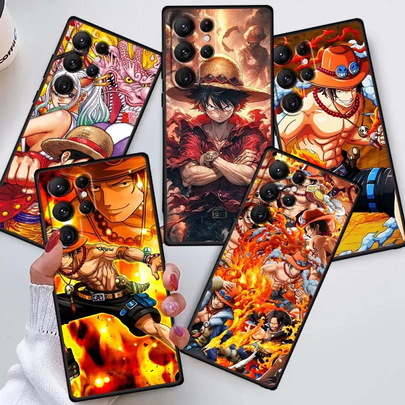 

One Piece Ace Luffy Anime For Samsung Galaxy S26 S25 S24 S23 S22 S21 S20 Ultra Plus FE 5G Black Soft Phone Case
