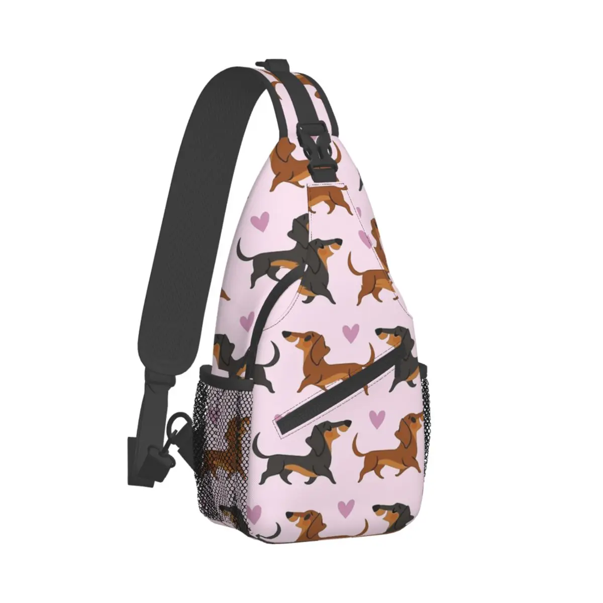 Petit sac à bandoulière Dachshund Wiener Sausage Doxie pour les amoureux des chiens, sac à dos à bandoulière poitrine initié, sac à dos de voyage de randonnée, cartable à motifs