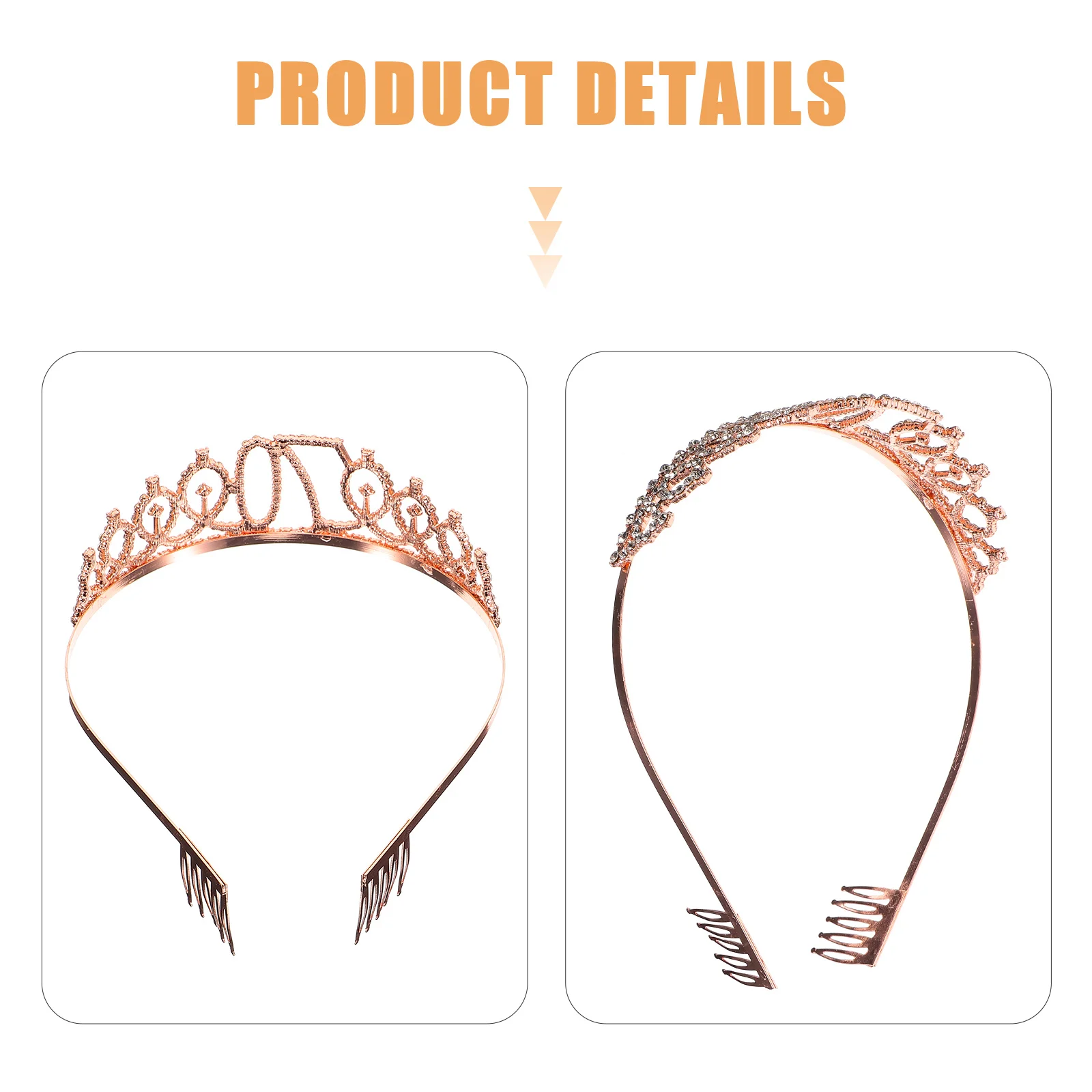 

1Pcs Birthday Crown Rose Gold Alloy Rhinestone Decorative Crown Hair Comb Stable Insertion Shining for 70th Party