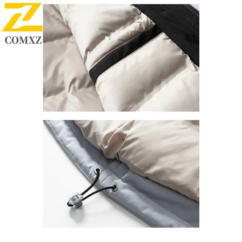 COMXZ Men Puffer Jacket 2025 Outdoor Climbing Thickened Warm Padding Coat Mao Collar Design Hood Windproof Winter Windbreaker