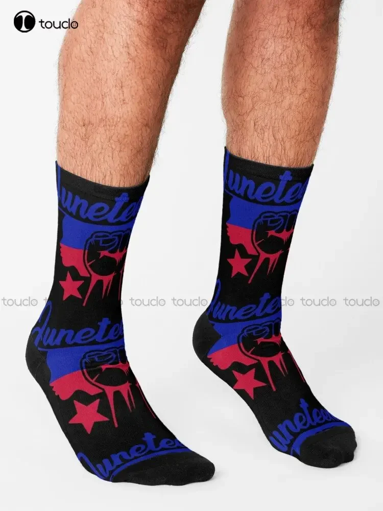 Juneteenth Flag Free-Ish Pride Celebrate Emancipation Freedom Day Socks Halloween Socks Women 360° Digital Printing Custom Gift