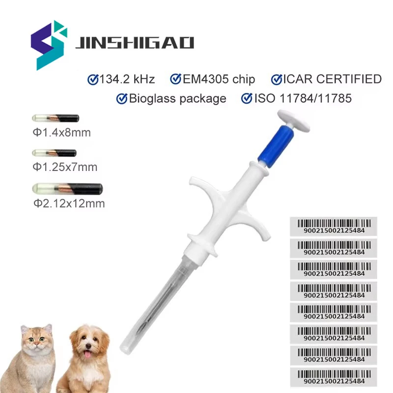 1.25*7mm 134.2Khz 100PCS ICAR Animal RFID Microchip Syringe for Cat Dog Fish Poultry Pet Animal 1.4*8mm 2.12*12mm chip Syring