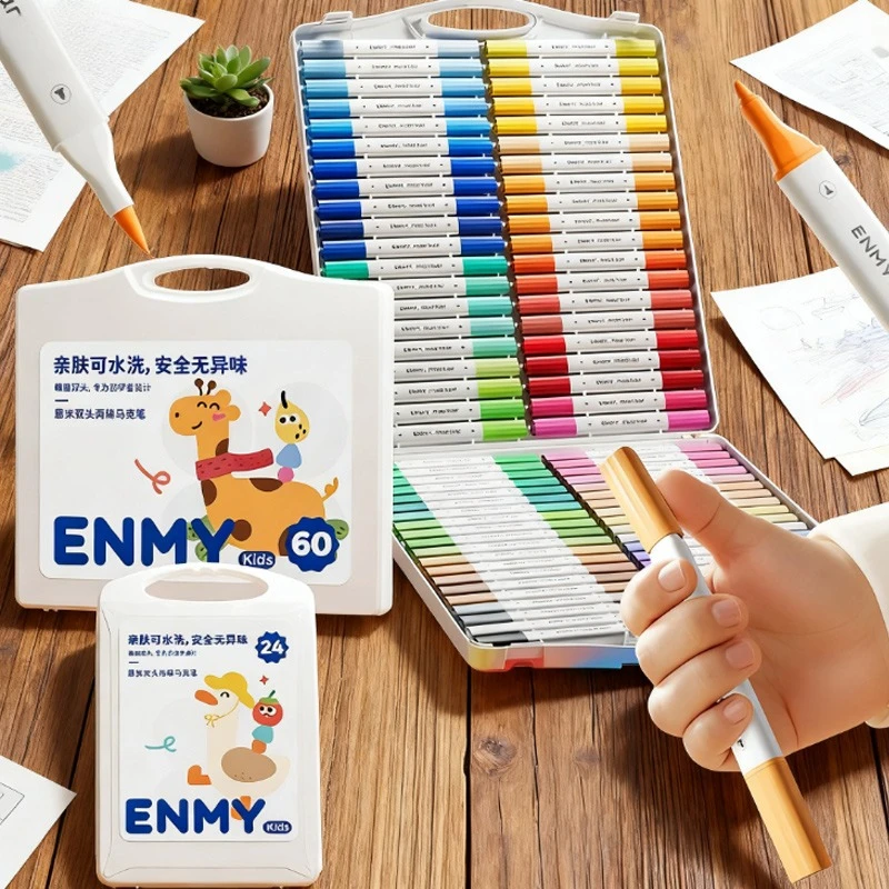 

12/24/36/48/60/80color Double-head Acrylic Marker Strong Coverage Washable Stackable Colors Children's Graffiti DIY Decoration