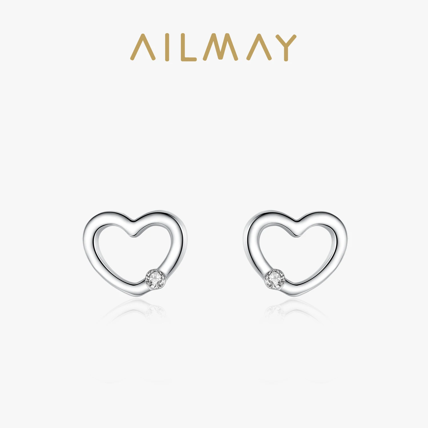 Ailmay New Simple 925 Sterling Silver Heart Fashion Romantic Stud Earrings For Women Girls Anti-allergy Fine Jewelry Gifts