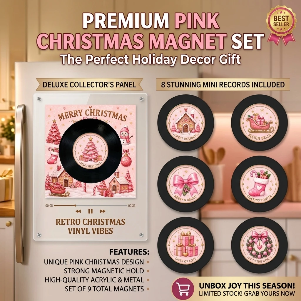 Pink Christmas NFC Induction Singing Refrigerator Sticker Christmas Rotating Disc Night Light Magnetic Acrylic Creative Ornament