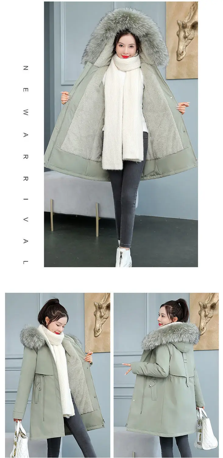 Thicken Parkas 8XL New Winter Jacket Casual Long Coat Wool Liner Hooded Parkas With Fur Collar Female Cotton Warm Snow Outwear