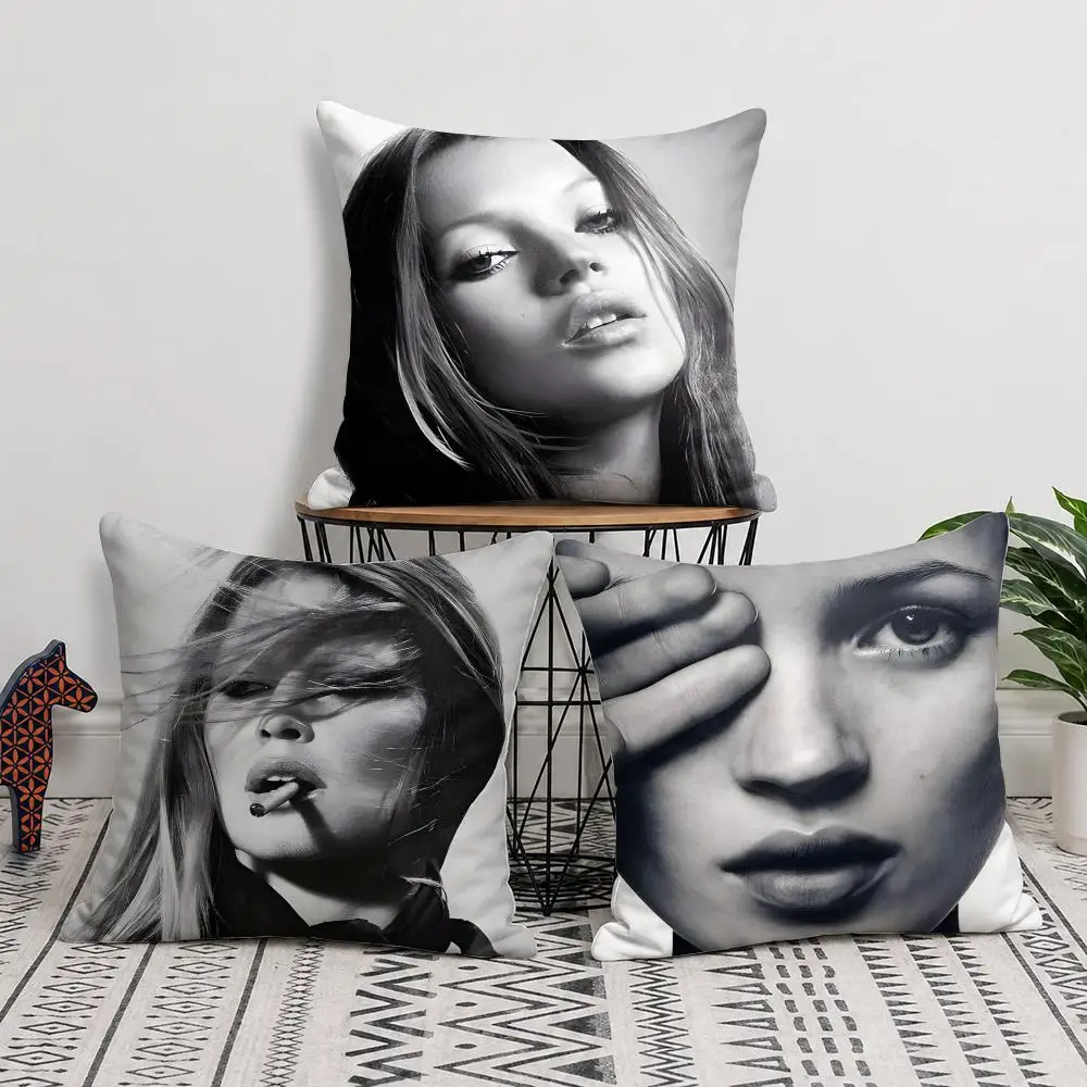 K-Kate Moss Fashion Cushion Cover Short Plush Soft Double-Sided Printing Pillow Case Cozy Sofa Bedroom Home Decor Gift
