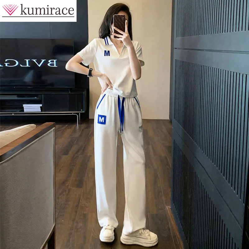 

Internet Celebrity Xiaoxiangfeng Polo Collar Short Sleeved Casual Sports Suit for Women Summer 2025 New Two-piece Set for Women