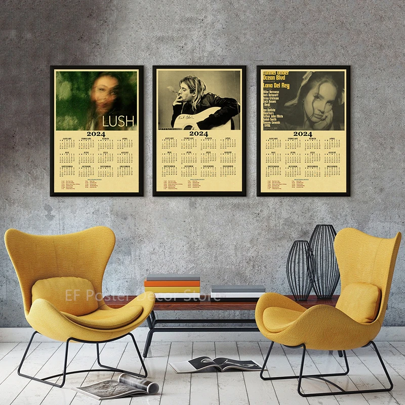 2024 Calendar Singer Poster The Weeknd/Mitski/Lana Del Rey Aesthetics Art Prints Painting Retro Home Decoration Room Wall Decor