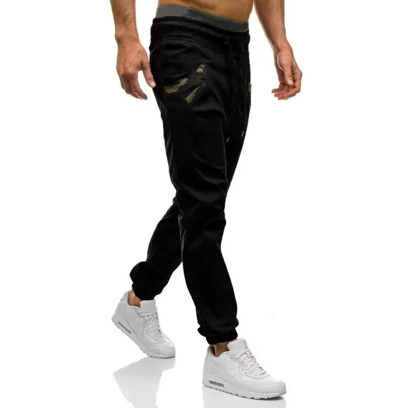 Long Pant Men Straight Trousers Pants Lace Up Elastic Waist Pocket Solid Splice Casual Drawstring Slim Fit Autumn 2024