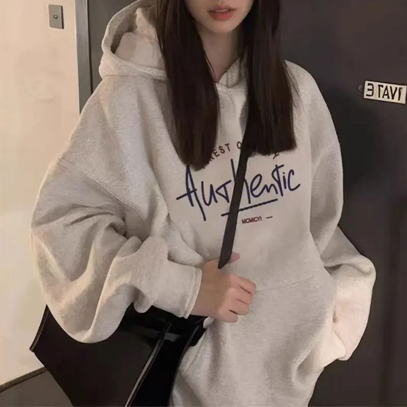 Women Letter Print Hoodie Casual Long Sleeve Pullovers Autumn Oversized Pocket Loose Hooded Sweatshirts American Streetwear Tops