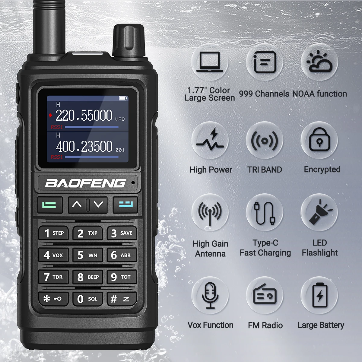 Baofeng-UV-17R Tri Band Walkie Talkie, rádio bidirecional, sem fio, frequência de cópia, 999CH, NOAA, alta potência, tipo-C, UV-5R, UV-17 PRO, V2 L, rádio bidirecional